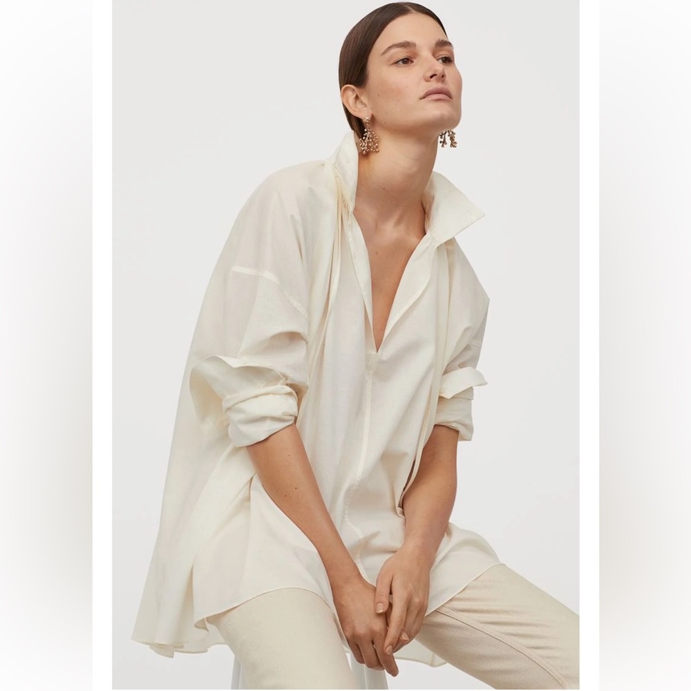 H & M Cream White Voluminous Cotton Voile Top